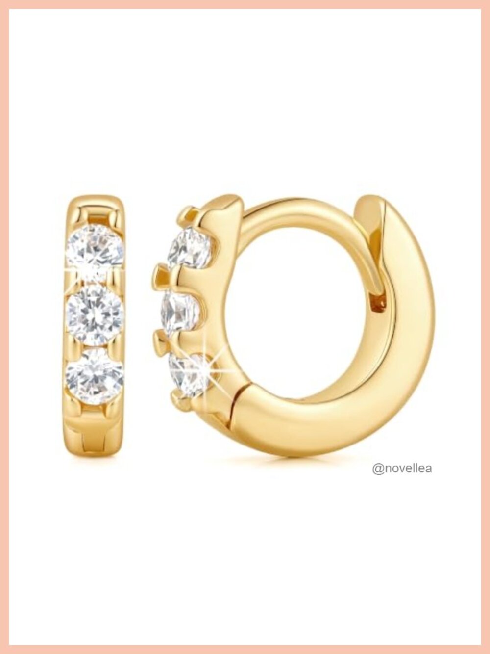 14K Gold Plated Small Hoop Earrings Half Pavé Huggie Women's